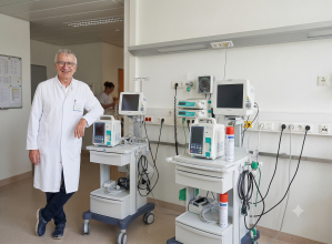 Anästhesist Dr. Rainer Sitzler in einem Patientenzimmer